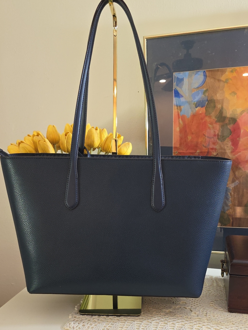 Michael Kors Navy Pebbled Leather Tote Like New - Picture 5 of 5